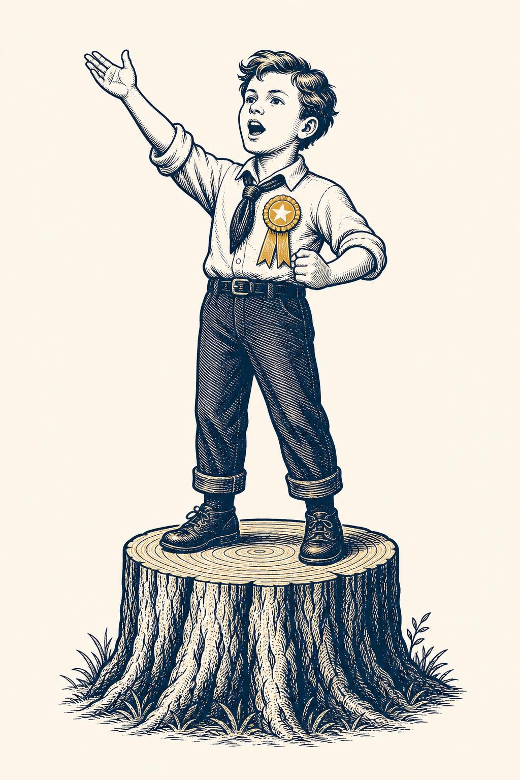 Stumpy, the Stump.Run mascot, giving a stump speech