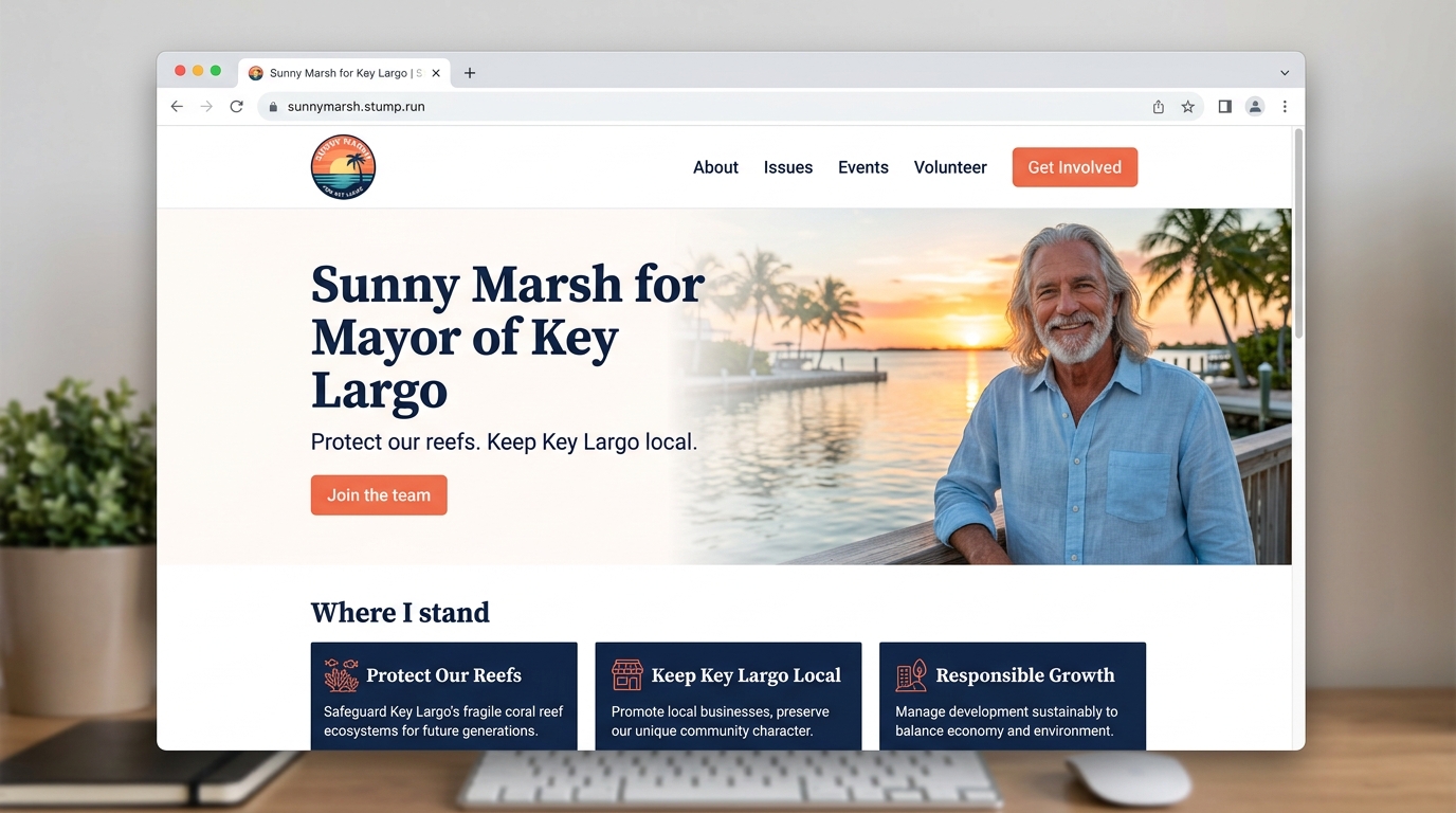 Sunny Marsh for Mayor of Key Largo, a campaign site built on Stump.Run